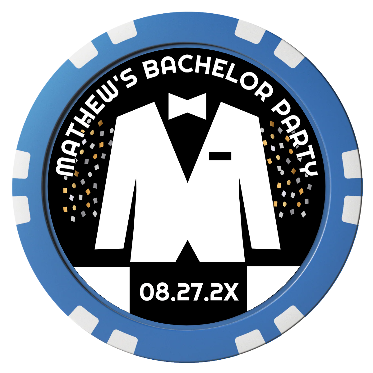 Bachelor No More Bowtie Composite Poker Chips - Blue / Double Stripe - Back