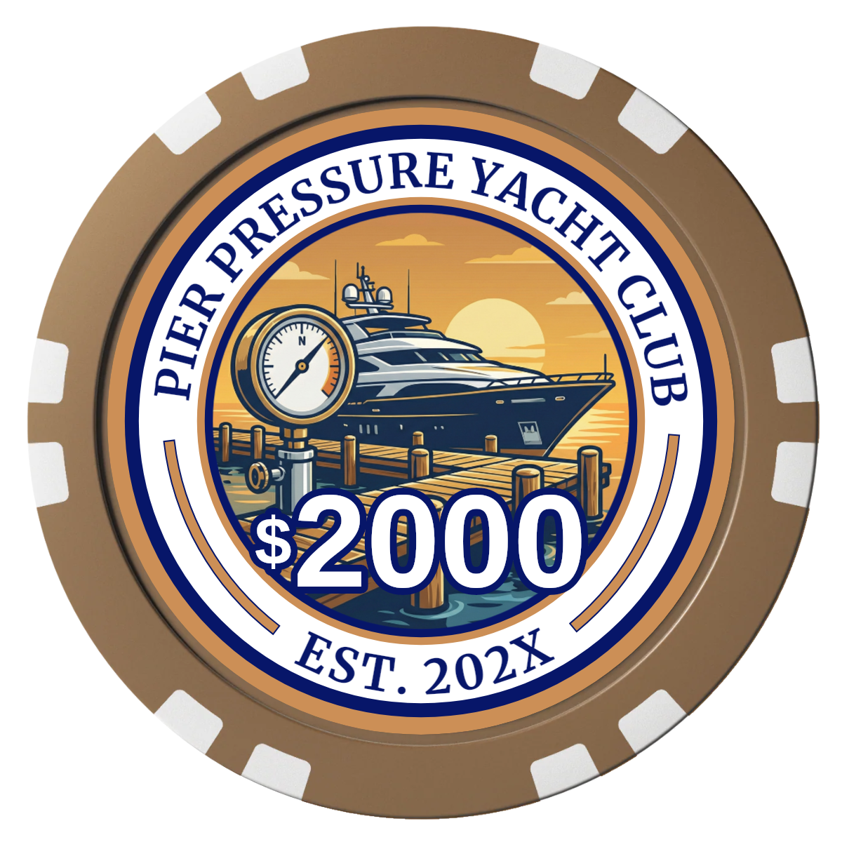 Anchor Down Card Room Composite Poker Chips - Brown / Double Stripe - Front