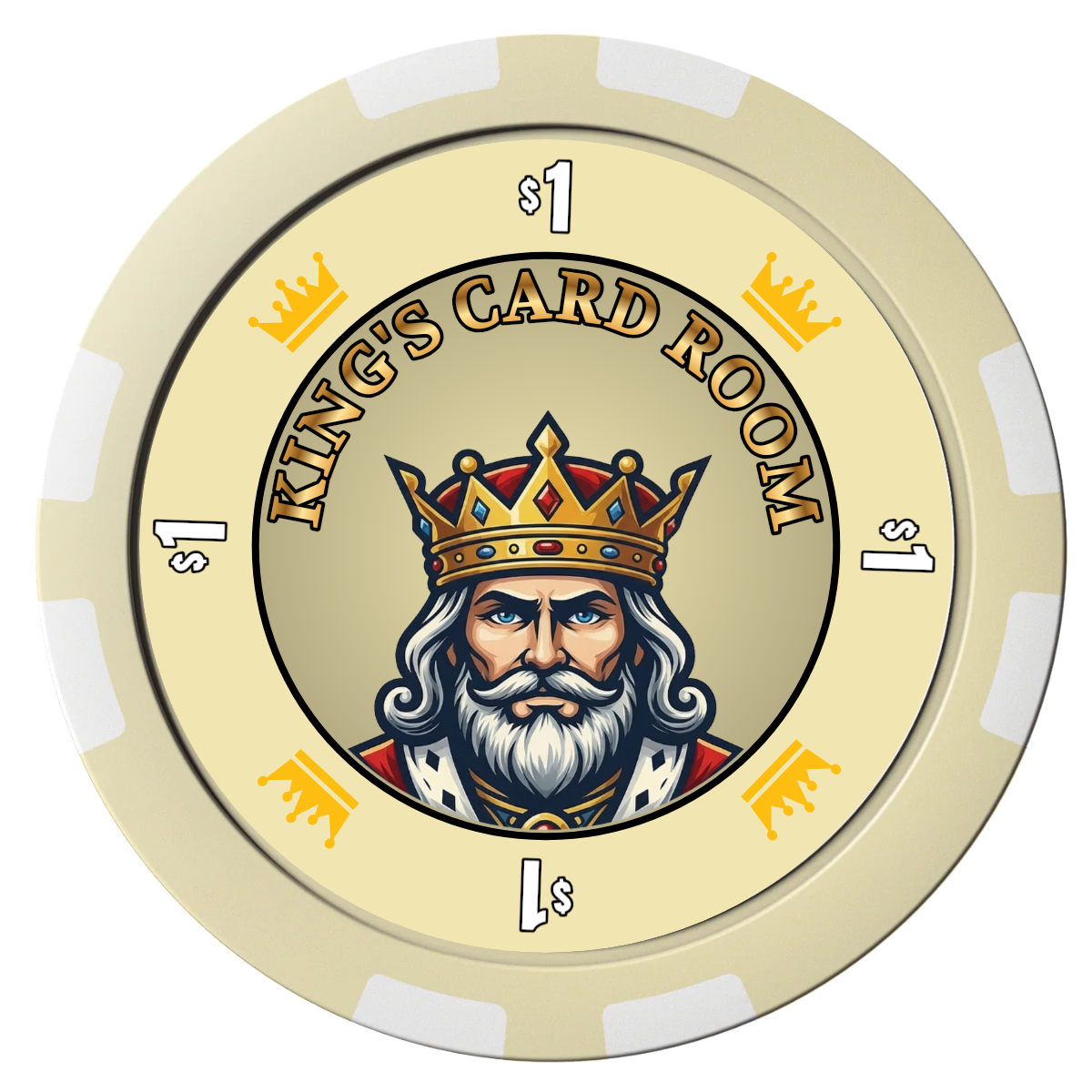 Kings Composite Poker Chips - Ivory / 8 Stripe - Front