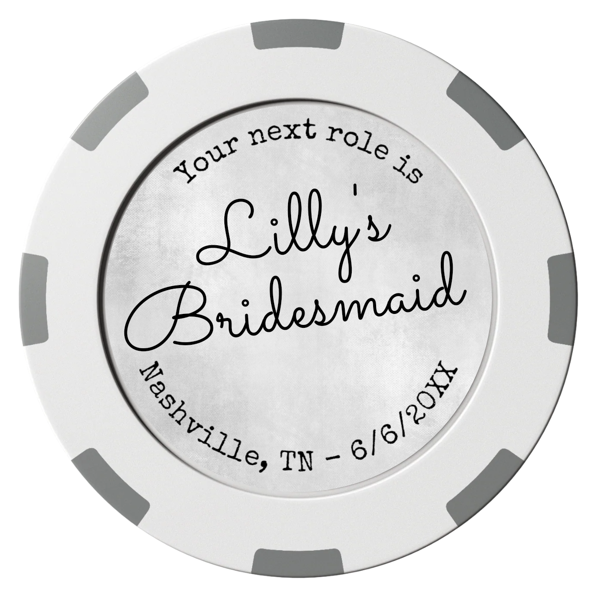 Be My Bridesmaid Simple Clay Poker Chips - White / 8 Spot (2 Tone) / 40mm - Front