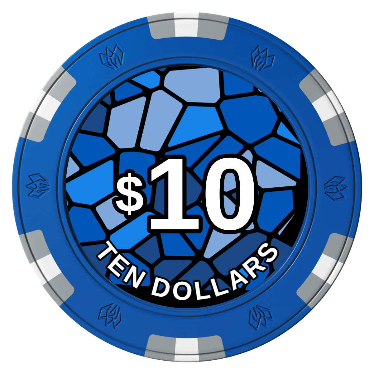 Stained Glass Clay Poker Chips - Blue / 6 Spot Gem / 40mm - Back