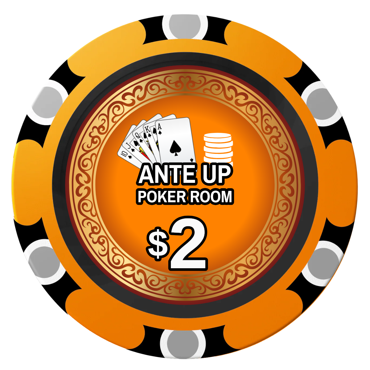 Ante Up Poker Room Clay Poker Chips - Orange / Monte Carlo / 40mm - Front