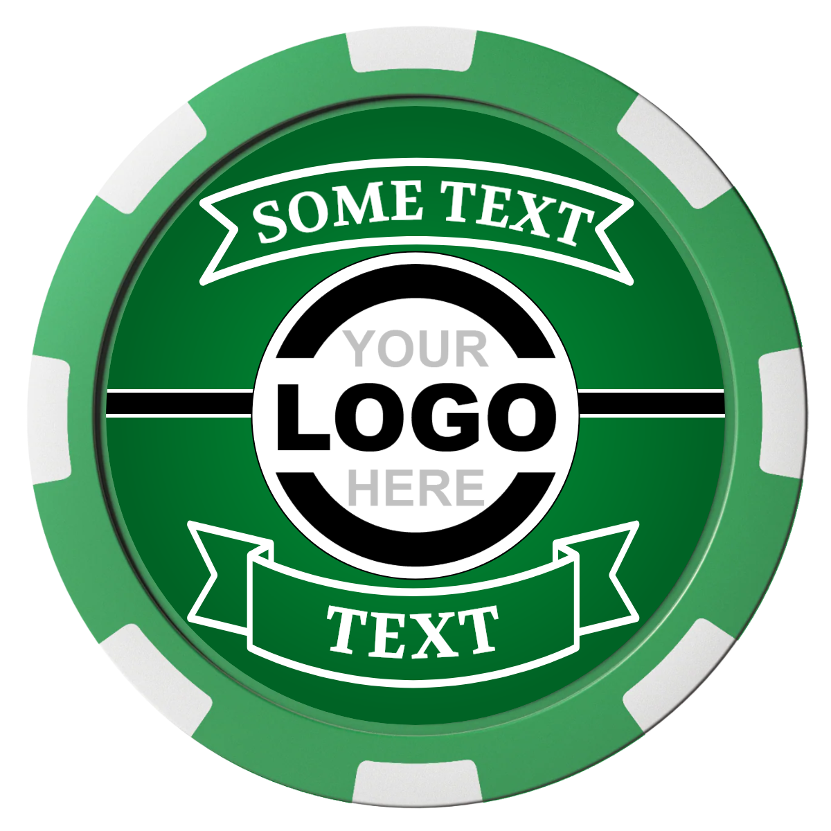 Double Banner Magnetic Composite Poker Chips - Green / 8 Spot - Front