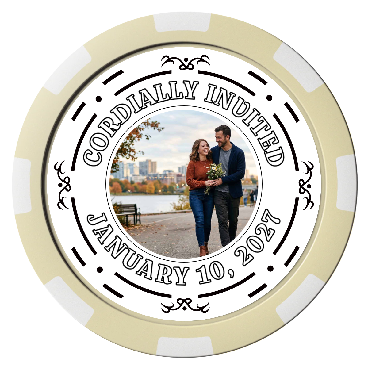 Save the Date Element Magnetic Composite Poker Chips - Ivory / 8 Spot - Front
