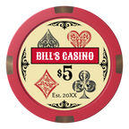 Vintage Four Suits Composite & Metal Hybrid Poker Chips - Red - Front