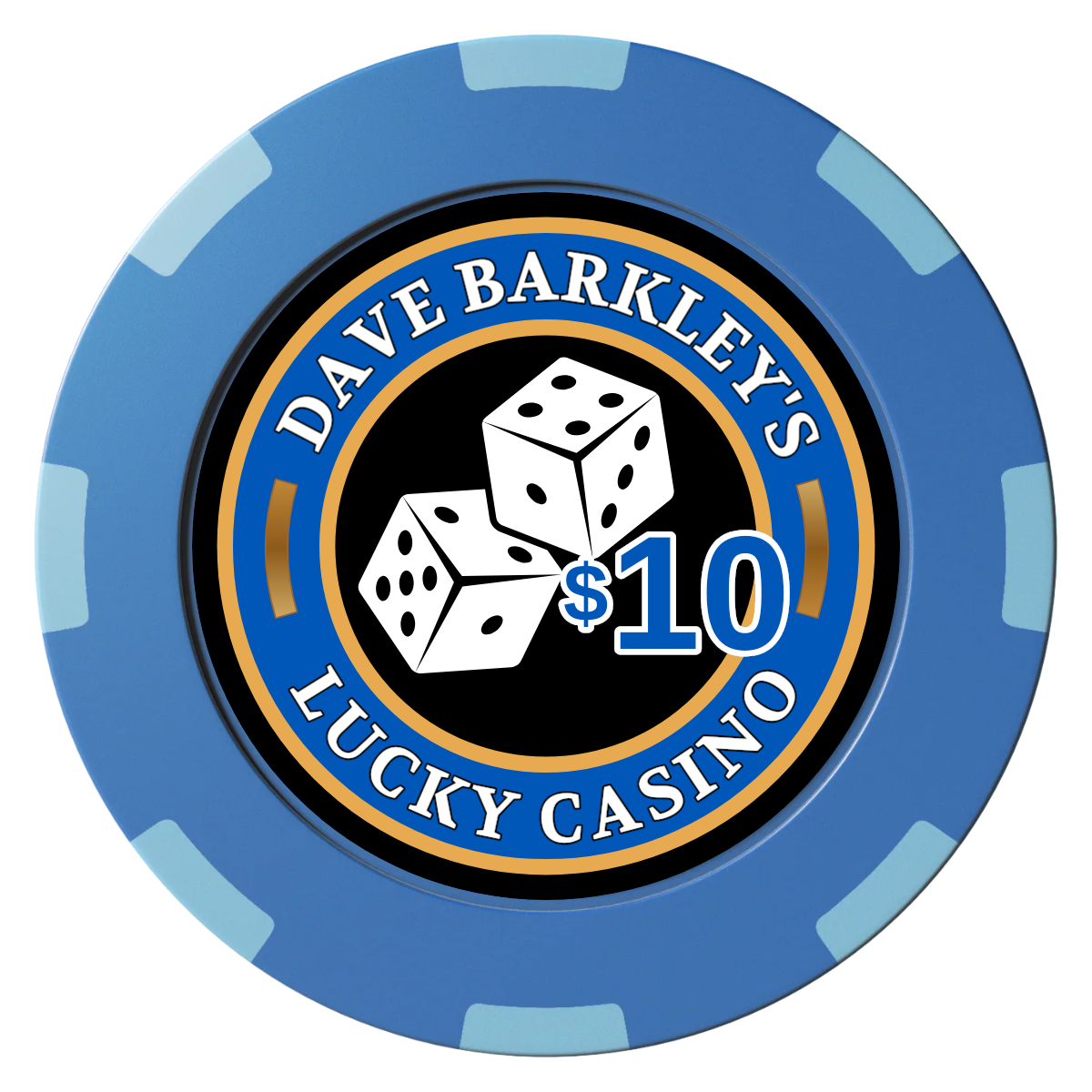 Dave's Lucky Casino Clay Poker Chips - Blue / 8 Spot (2 Tone) / 40mm - Front