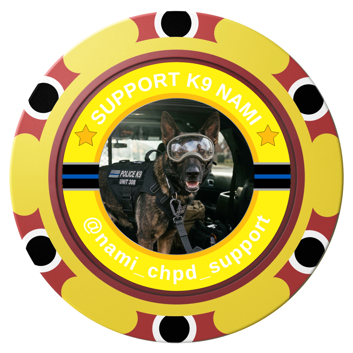 Police Department K9 #02 Clay Poker Chips - Yellow / Monte Carlo / 40mm - Front