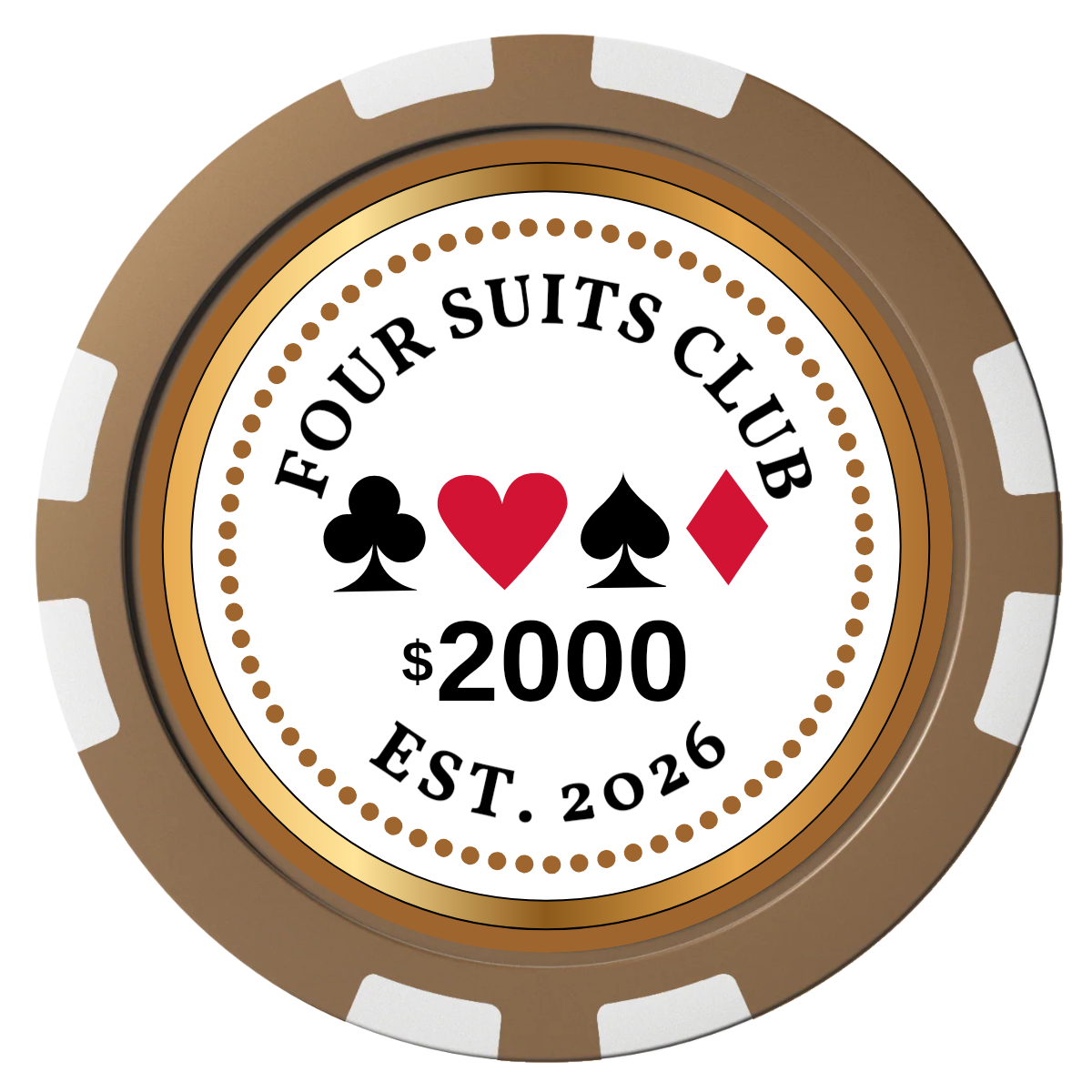 Fours Suits Club Composite Poker Chips - Brown / 8 Stripe - Front