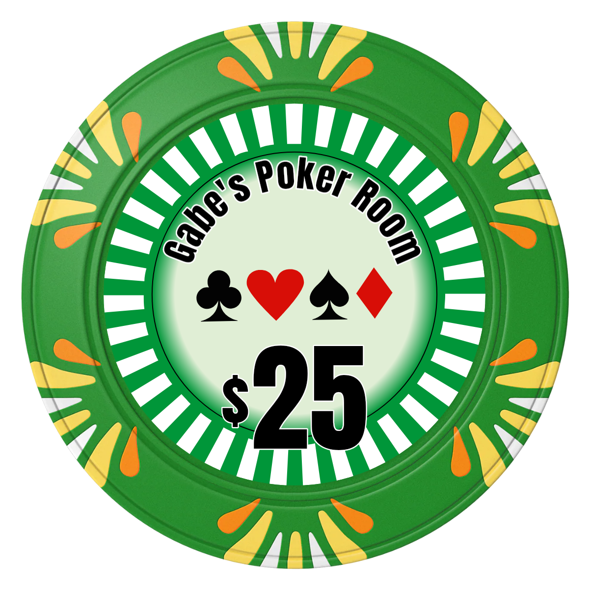 Gabe's Poker Room Clay Poker Chips - Green / Macau / 40mm - Front
