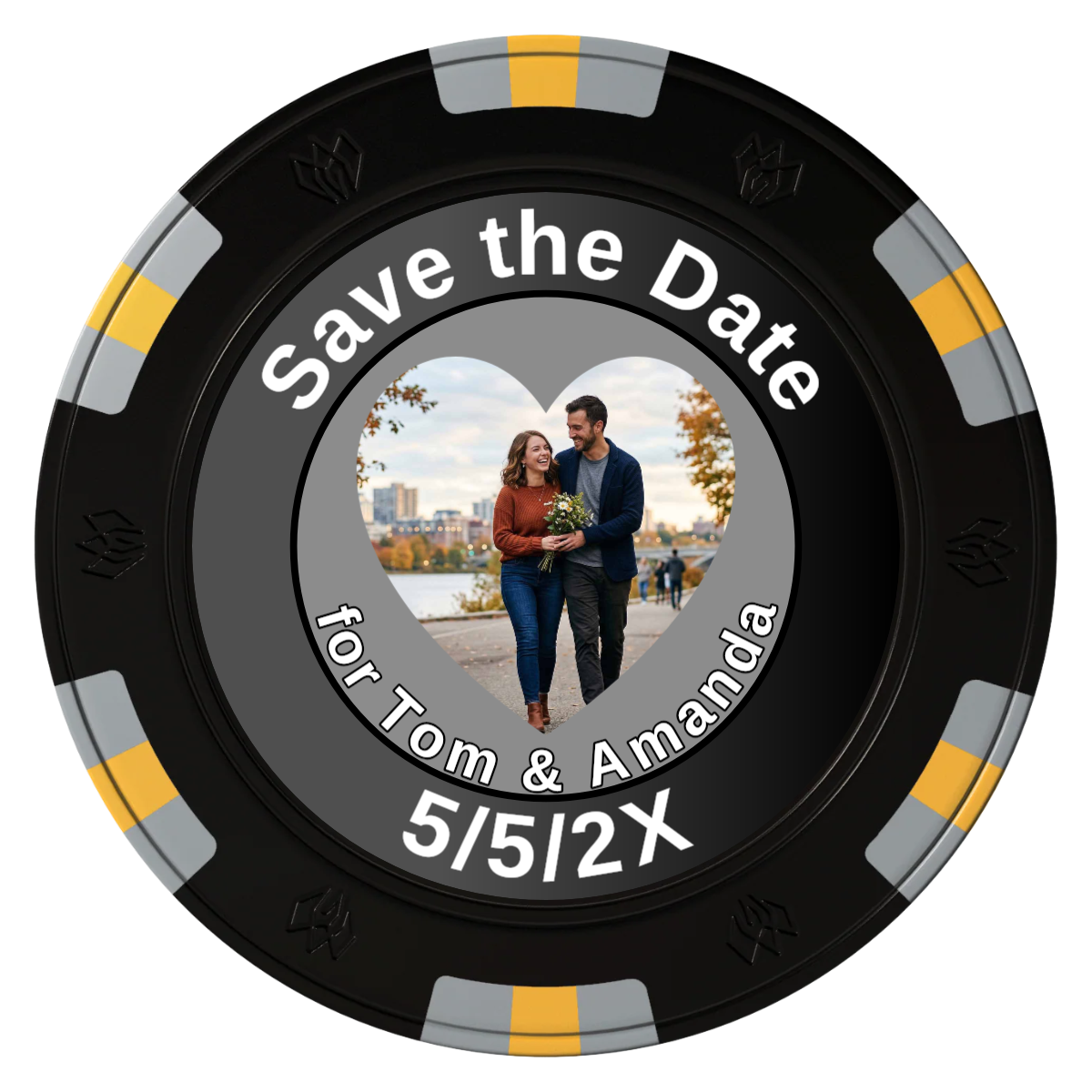 Save the Date #01 Clay Poker Chips - Black / 6 Spot Gem / 43mm - Front