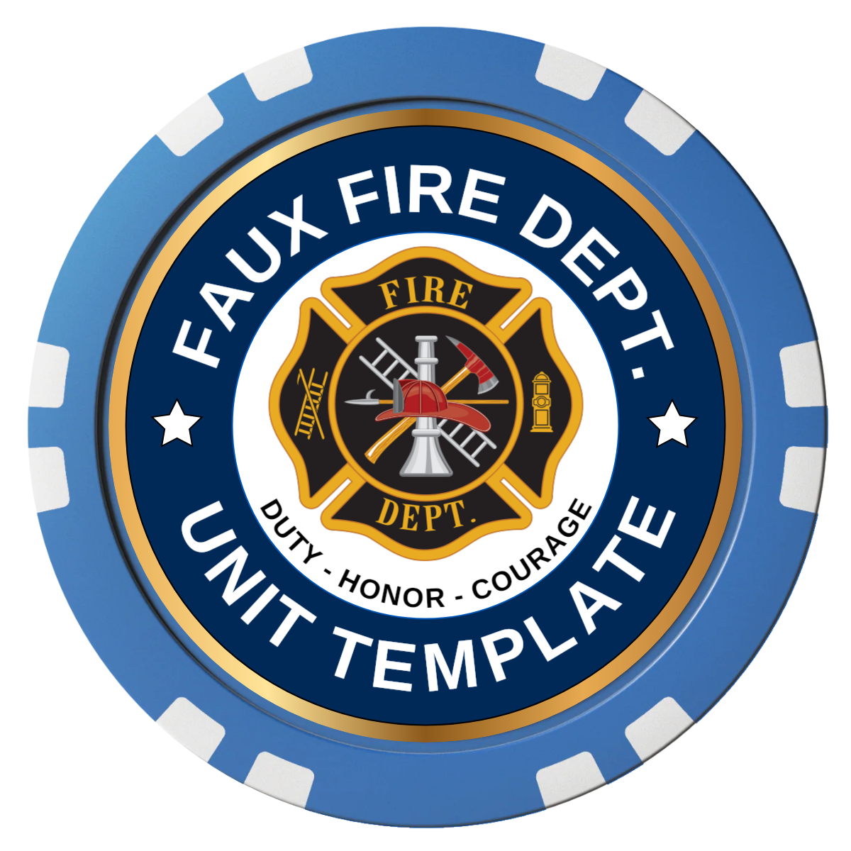 Faux Fire Dept. #01 Composite Poker Chips - Blue / Double Stripe - Front