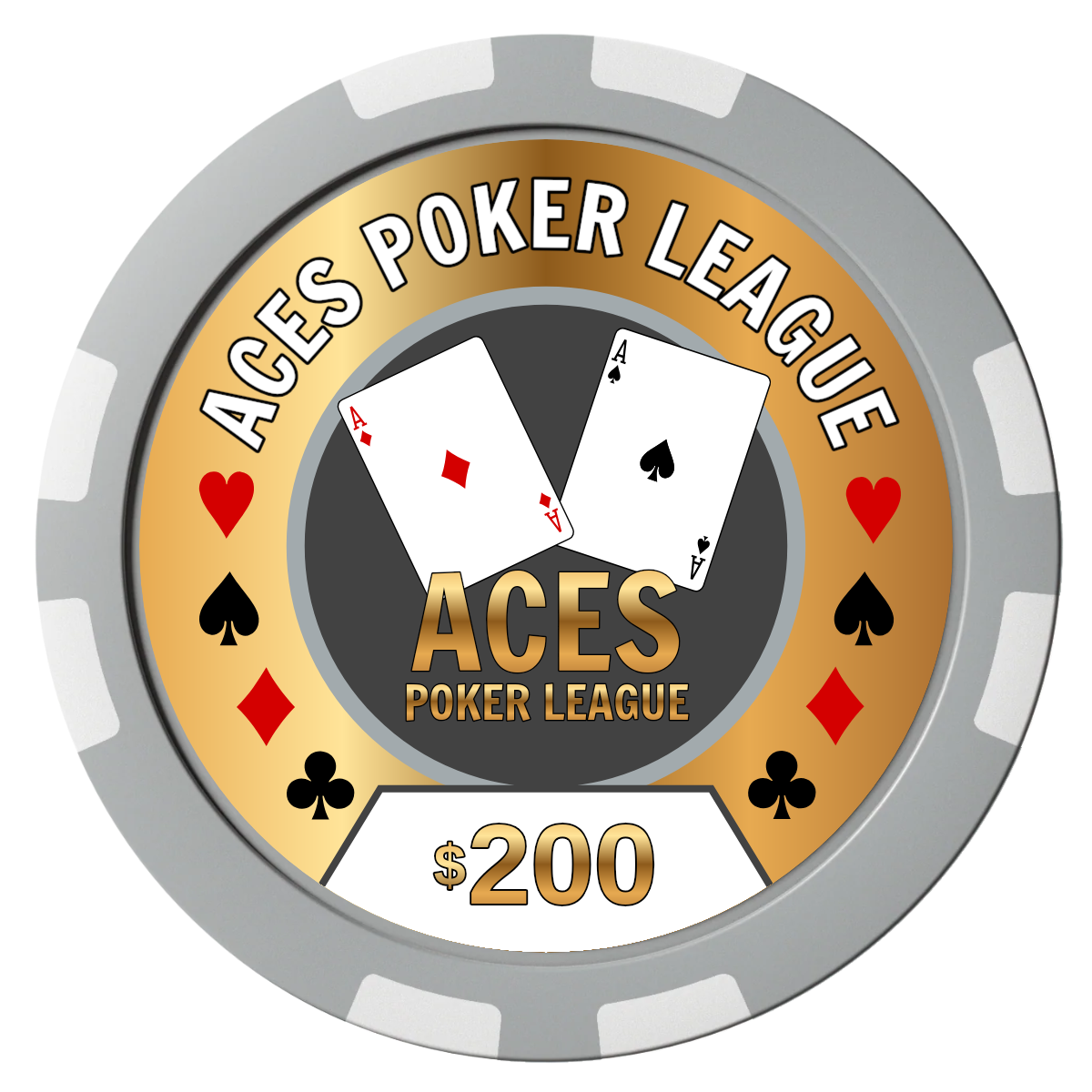 Aces Poker League Composite Poker Chips - Gray / 8 Stripe - Front