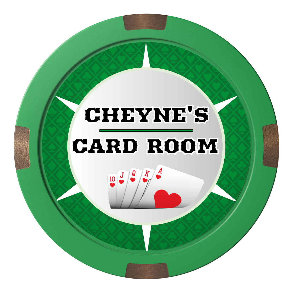 Cheyne's Card Room Composite & Metal Hybrid Poker Chips - Green - Front