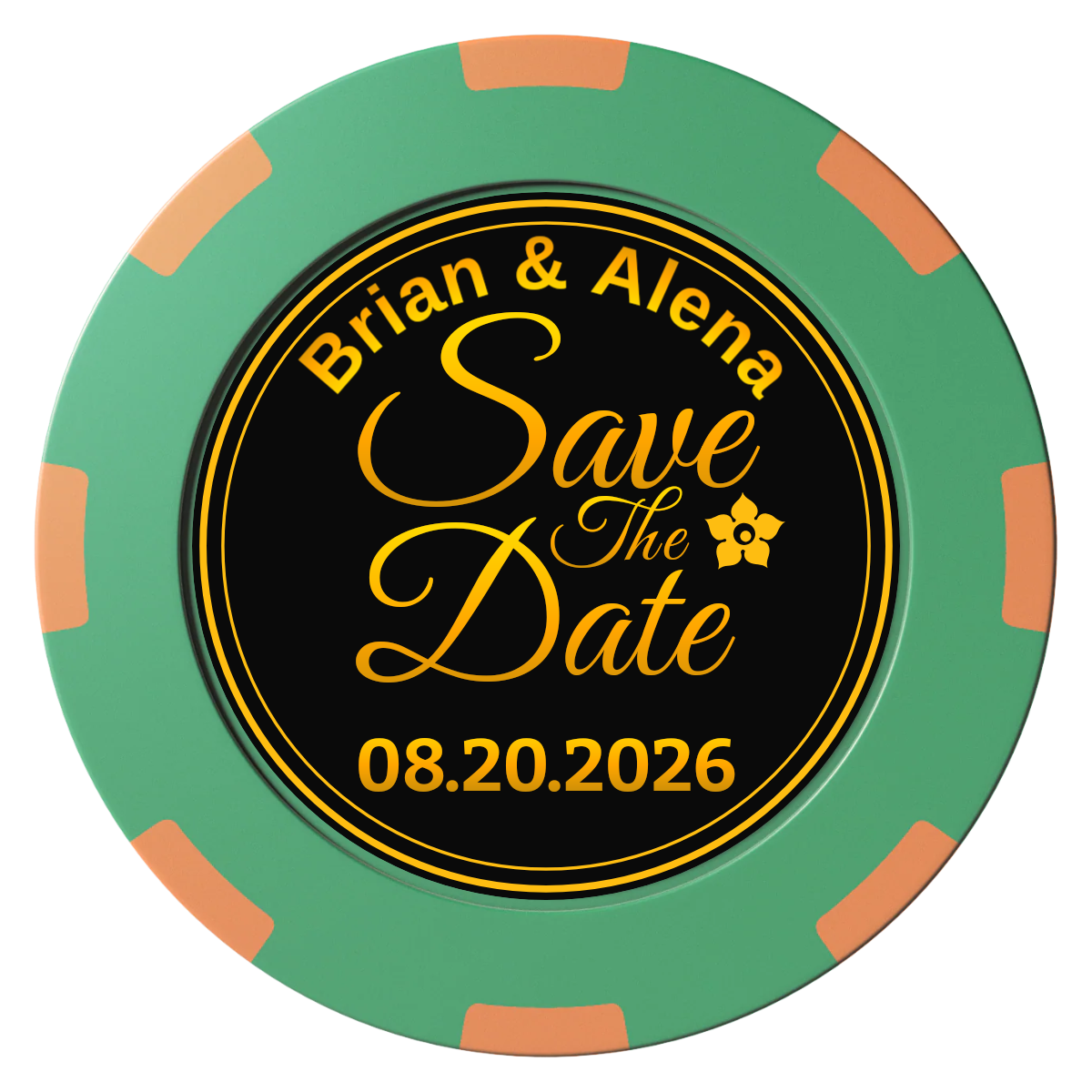 Save the Date Text Clay Poker Chips - Green / 8 Spot (2 Tone) / 40mm - Front