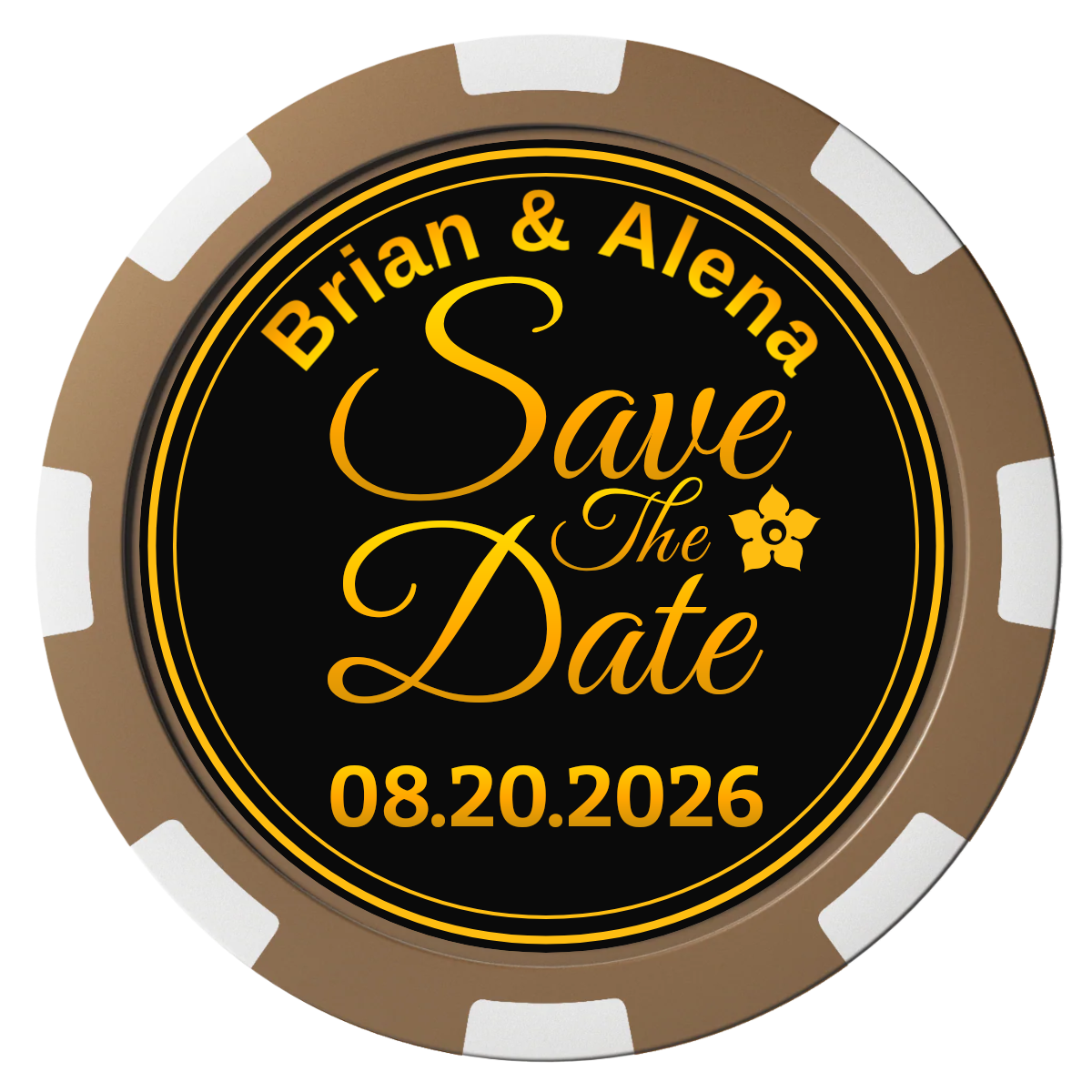 Save the Date Text Composite Poker Chips - Brown / 8 Spot - Front