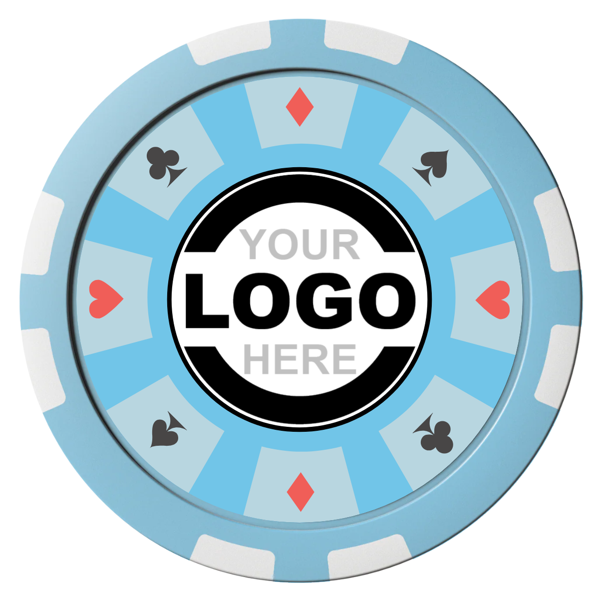 Suit 8 Your Logo Composite Poker Chips - Light Blue / 8 Stripe - Front