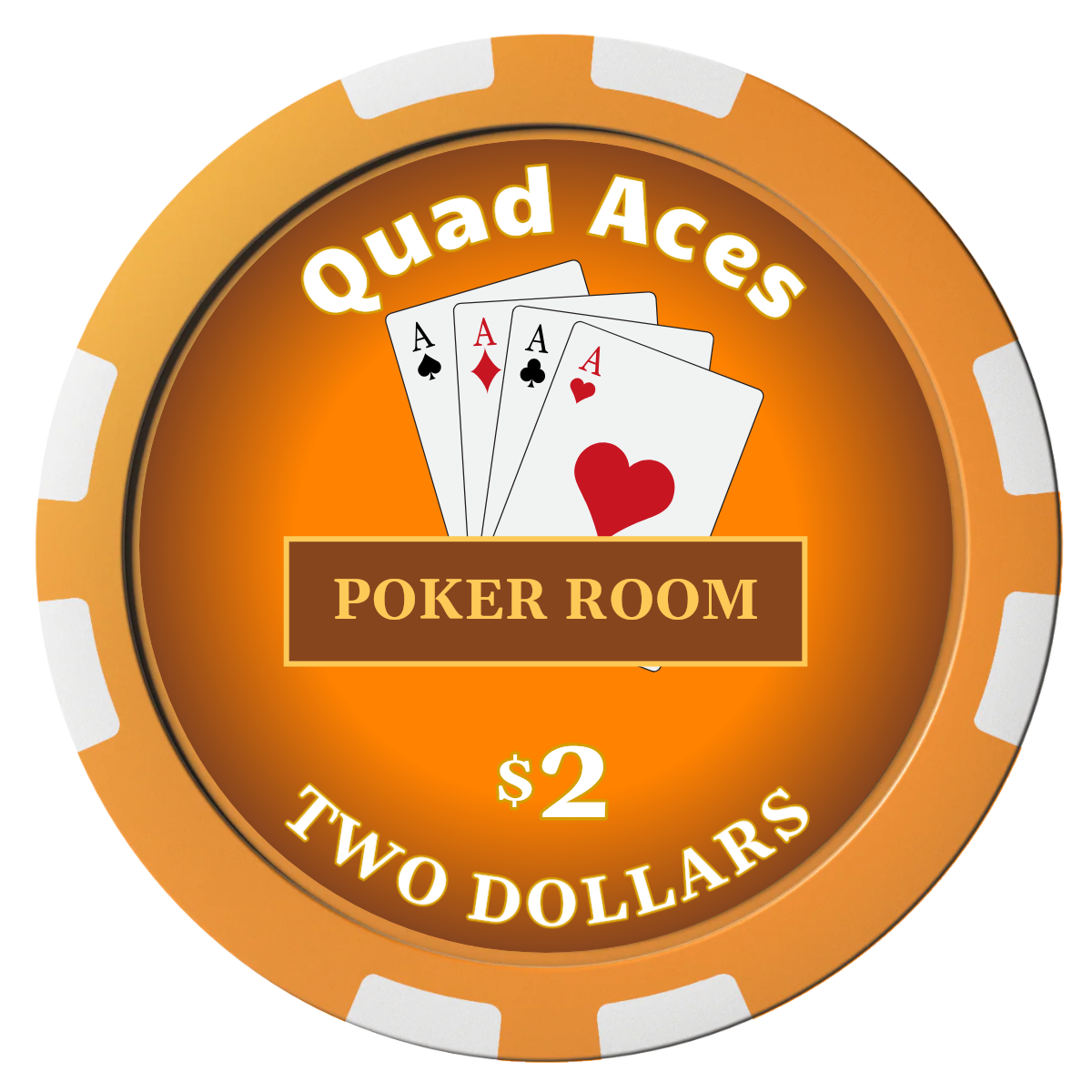 Quad Aces Composite Poker Chips - Orange / 8 Stripe - Front