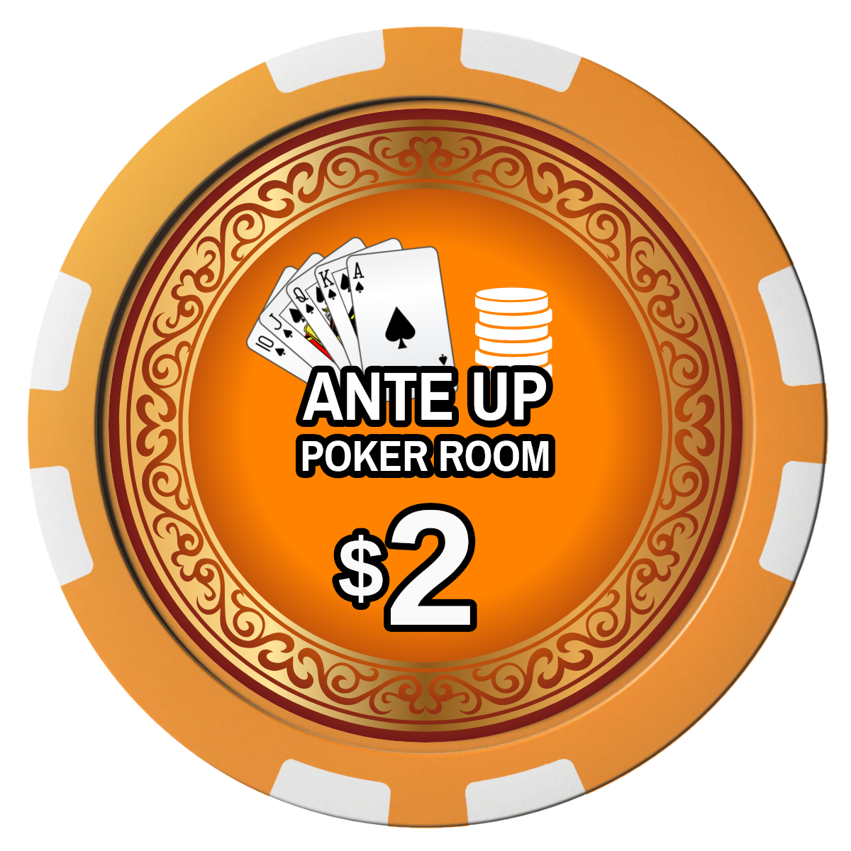 Ante Up Poker Room Composite Poker Chips - Orange / 8 Stripe - Front