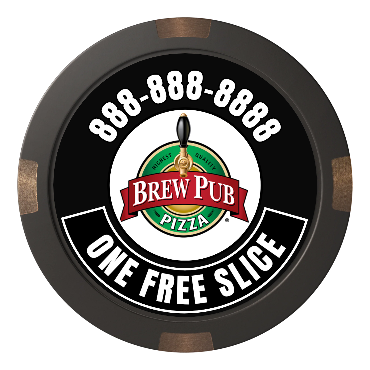 Brew Pub or Pizzeria with Logo Composite & Metal Hybrid Poker Chips - Black / 4 Spot - Front