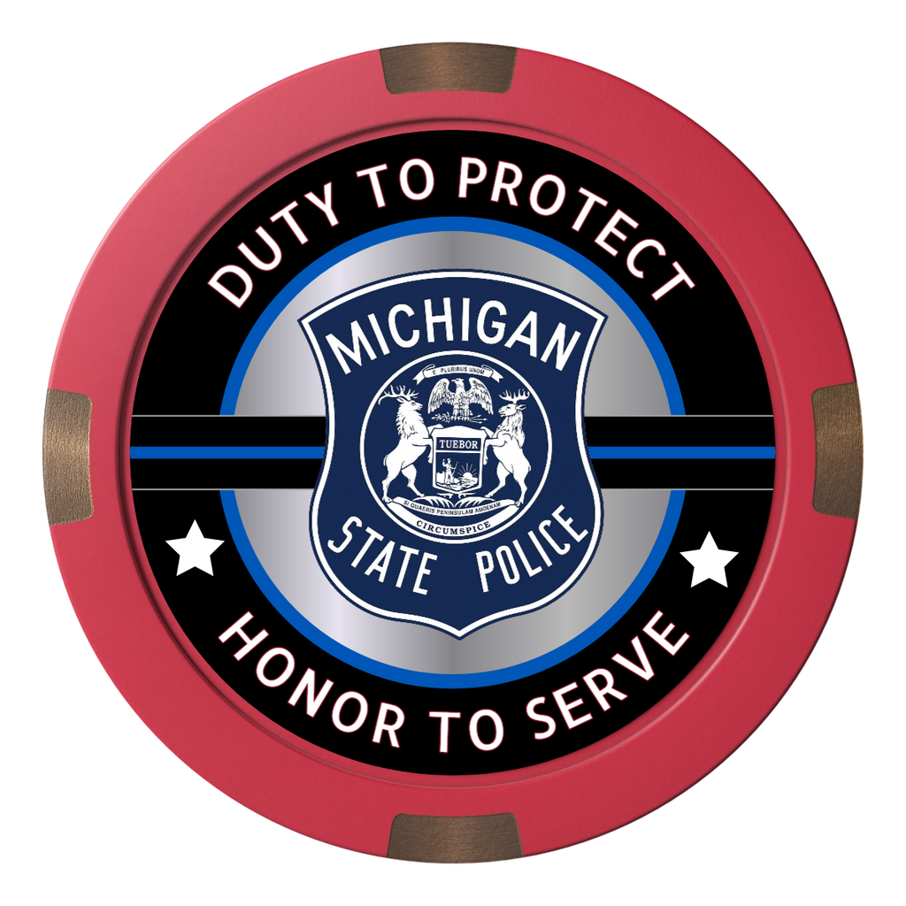Police Department #01 Composite & Metal Hybrid Poker Chips - Red - Front