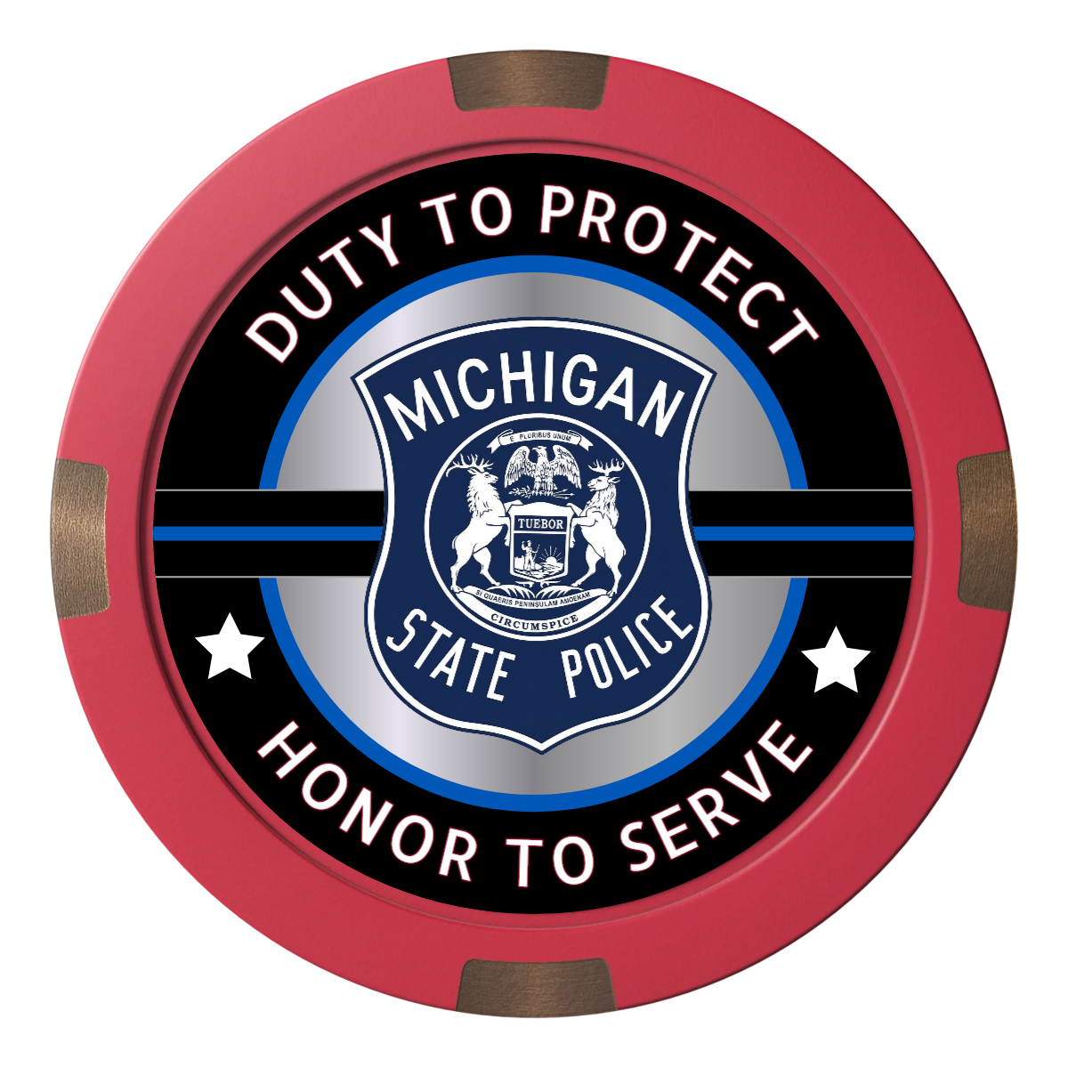 Police Department #01 Composite & Metal Hybrid Poker Chips - Red - Front