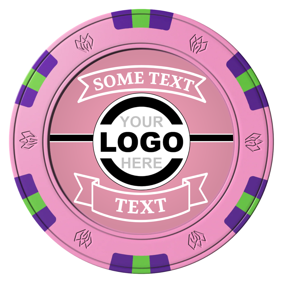 Double Banner Clay Poker Chips - Pink / 6 Spot Gem / 43mm - Front