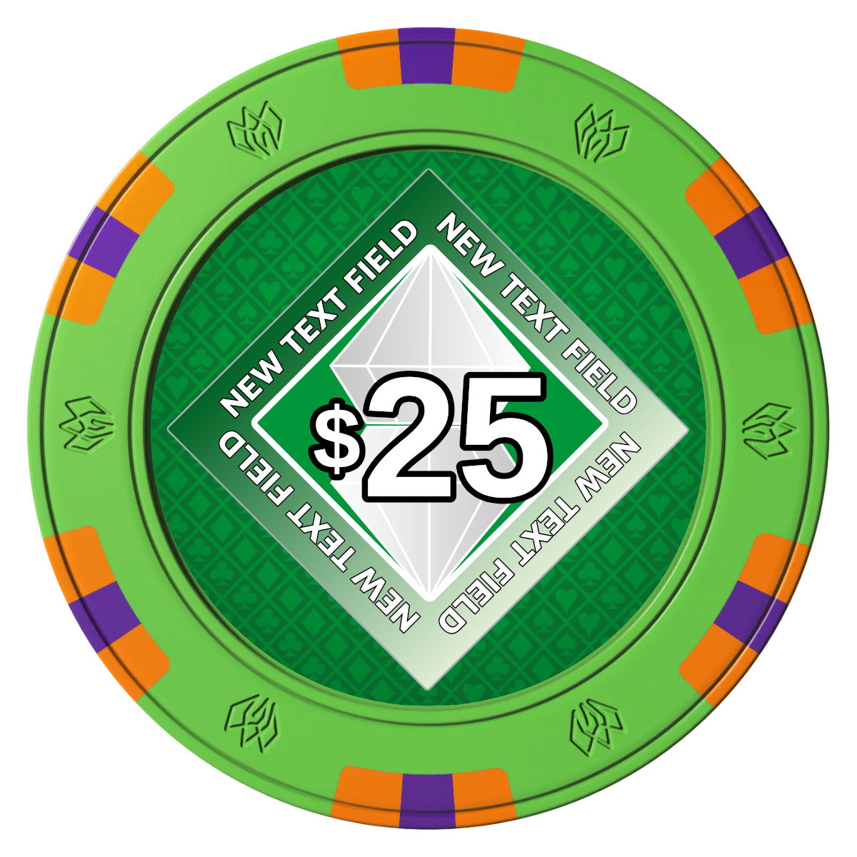 Diamond in the Rough Clay Poker Chips - Green / 6 Spot Gem / 40mm - Front