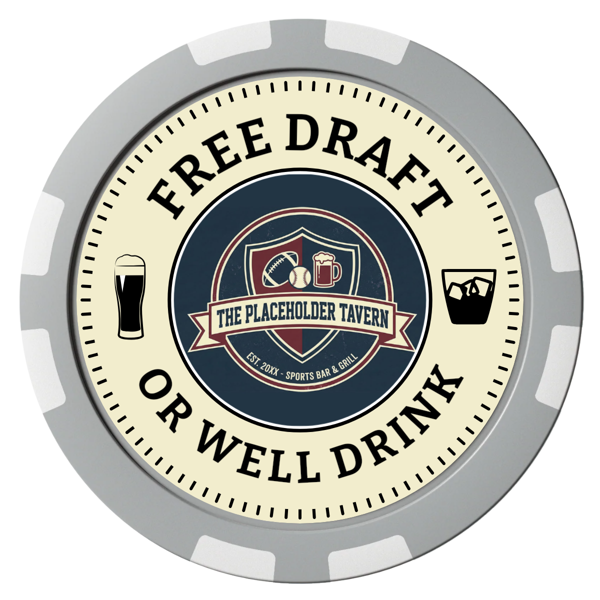 Beer Shop Composite Poker Chips - Gray / 8 Stripe - Front