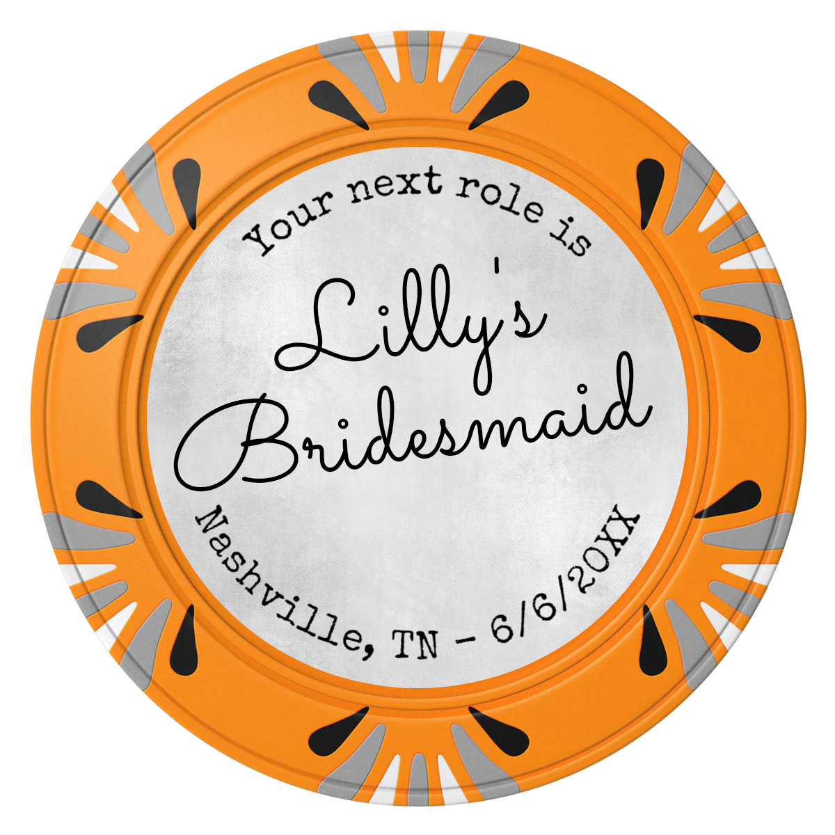 Be My Bridesmaid Simple Clay Poker Chips - Orange / Macau / 40mm - Front
