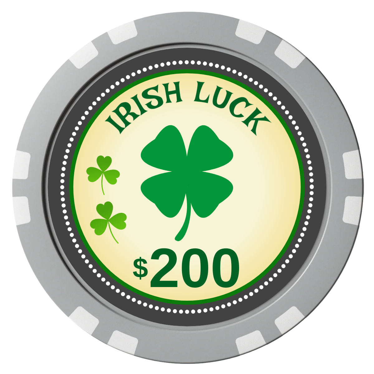 Irish Luck Composite Poker Chips - Gray / Double Stripe - Front