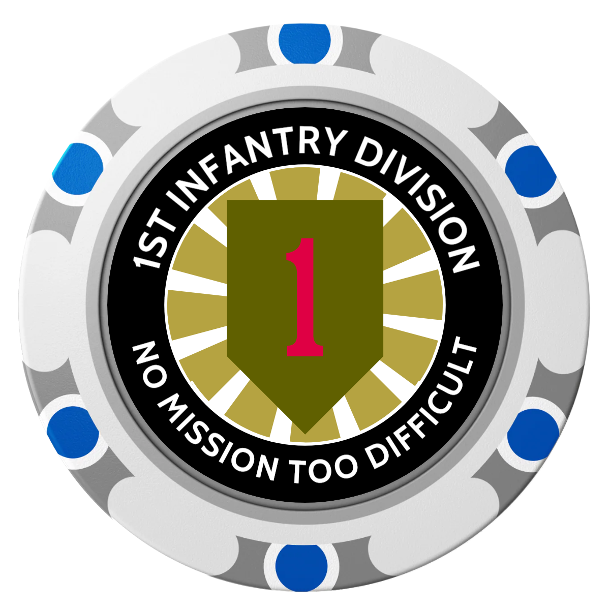 1st Infantry Division Clay Poker Chips - White / Monte Carlo / 40mm - Front