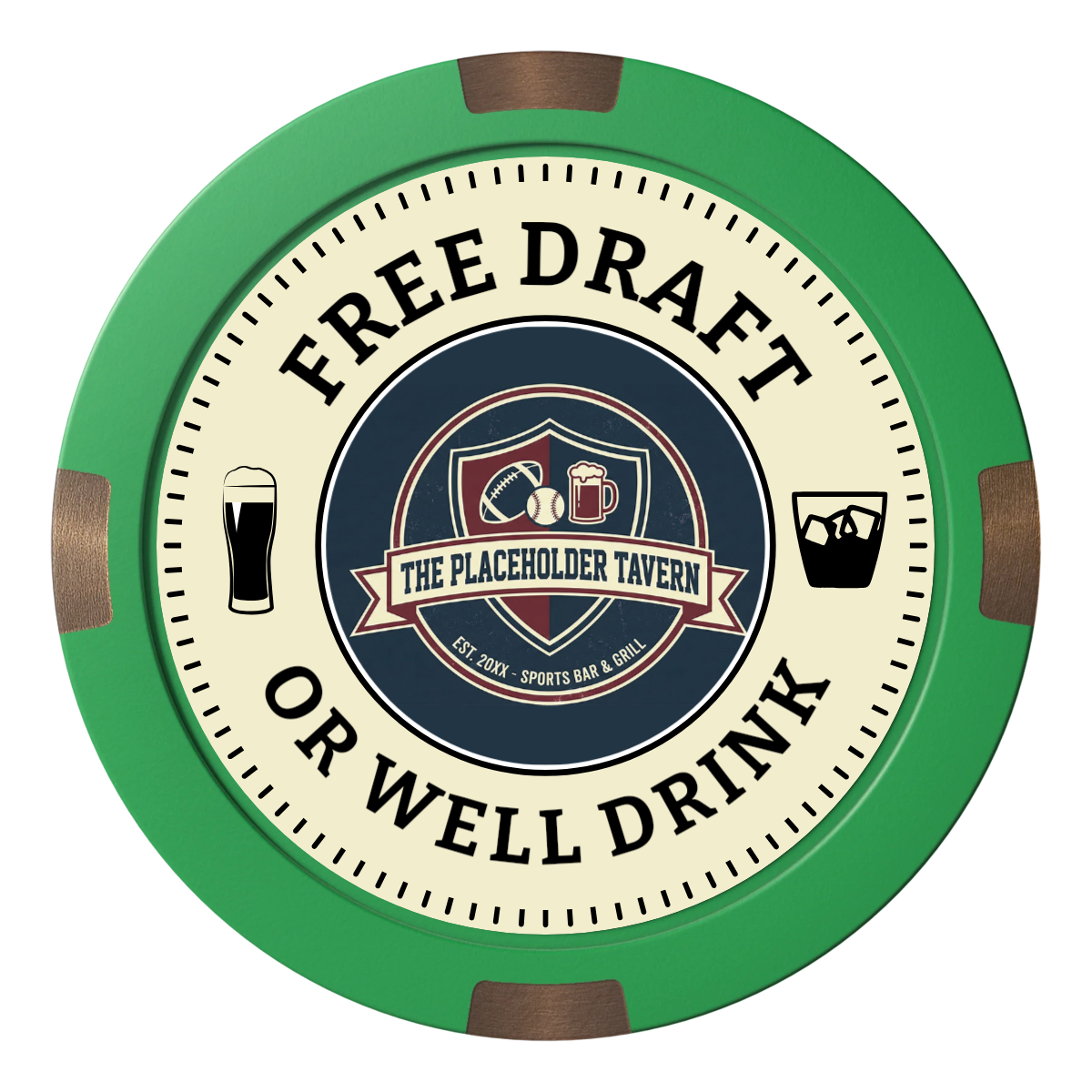 Beer Shop Composite & Metal Hybrid Poker Chips - Green - Front