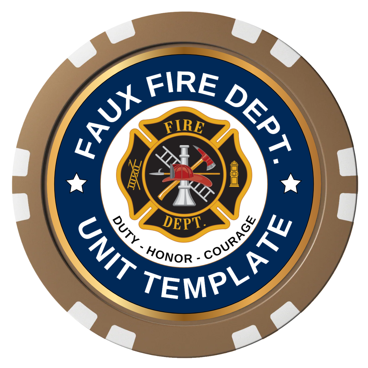 Faux Fire Dept. #01 Composite Poker Chips - Brown / Double Stripe - Front