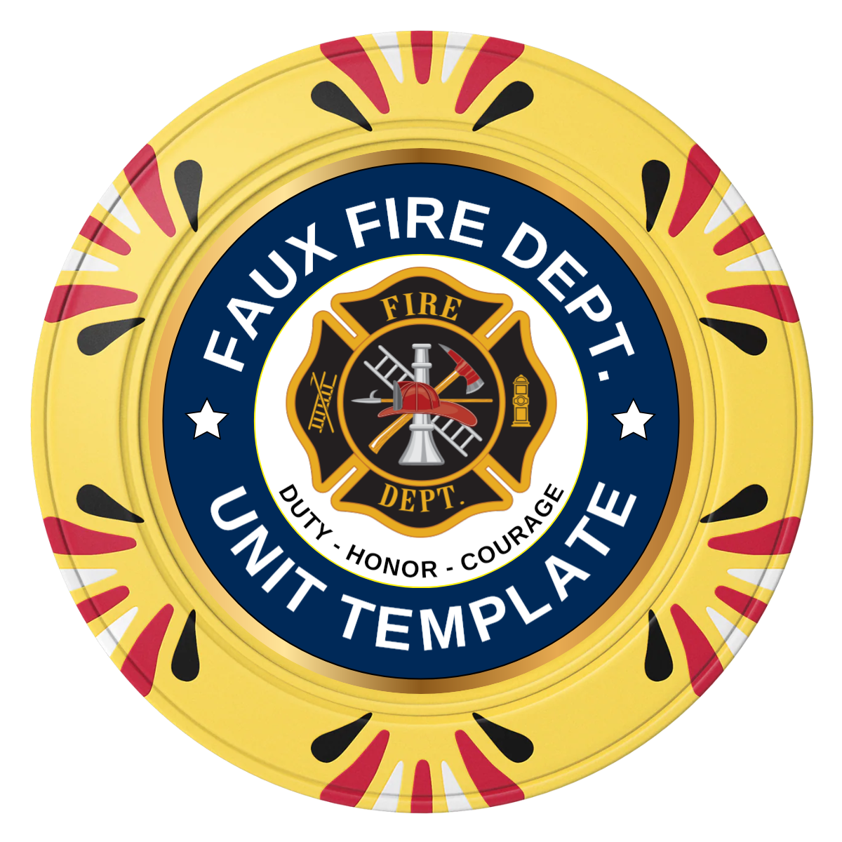 Faux Fire Dept. #01 Clay Poker Chips - Yellow / Macau / 40mm - Front