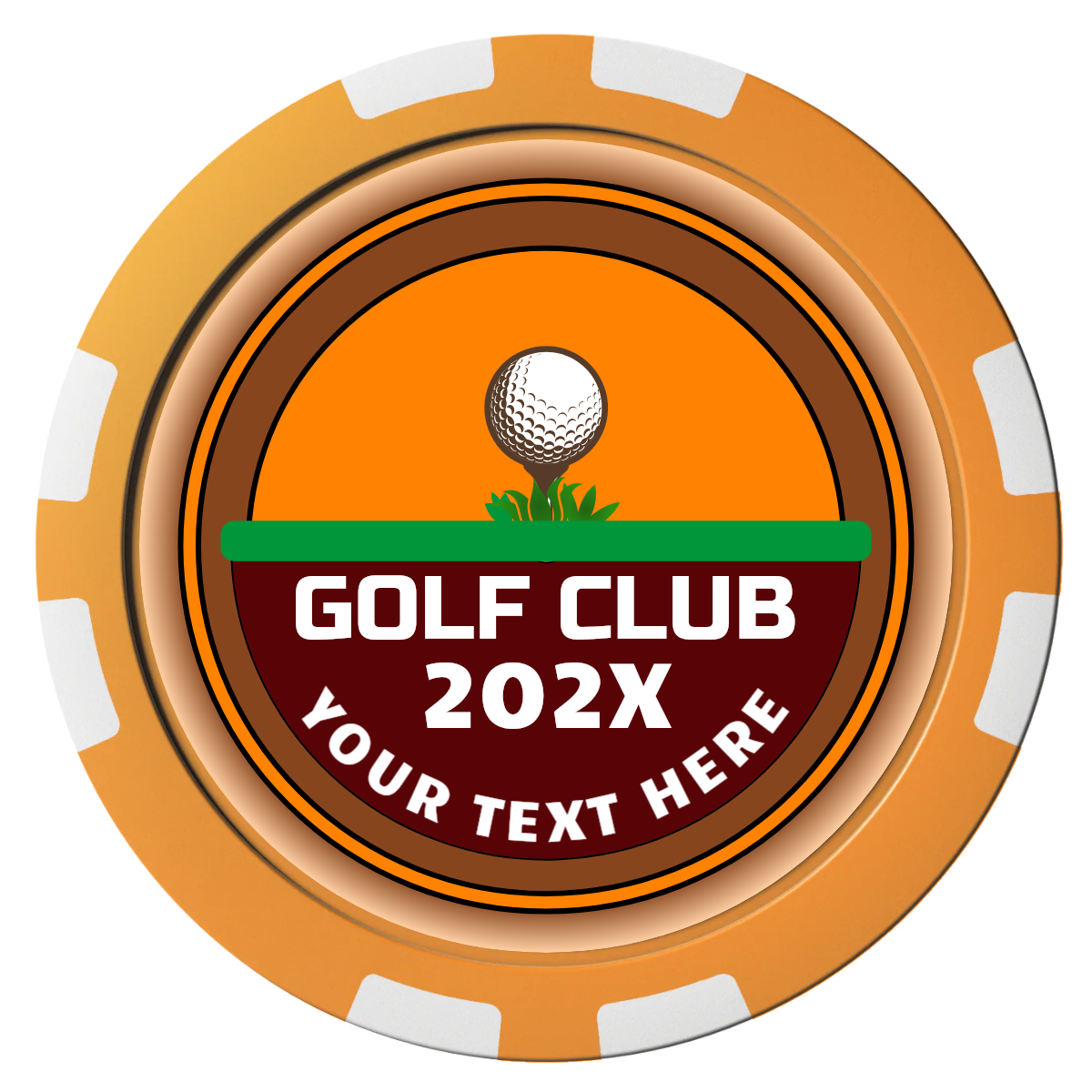 Teed Up Composite Poker Chips - Orange / 8 Stripe - Front