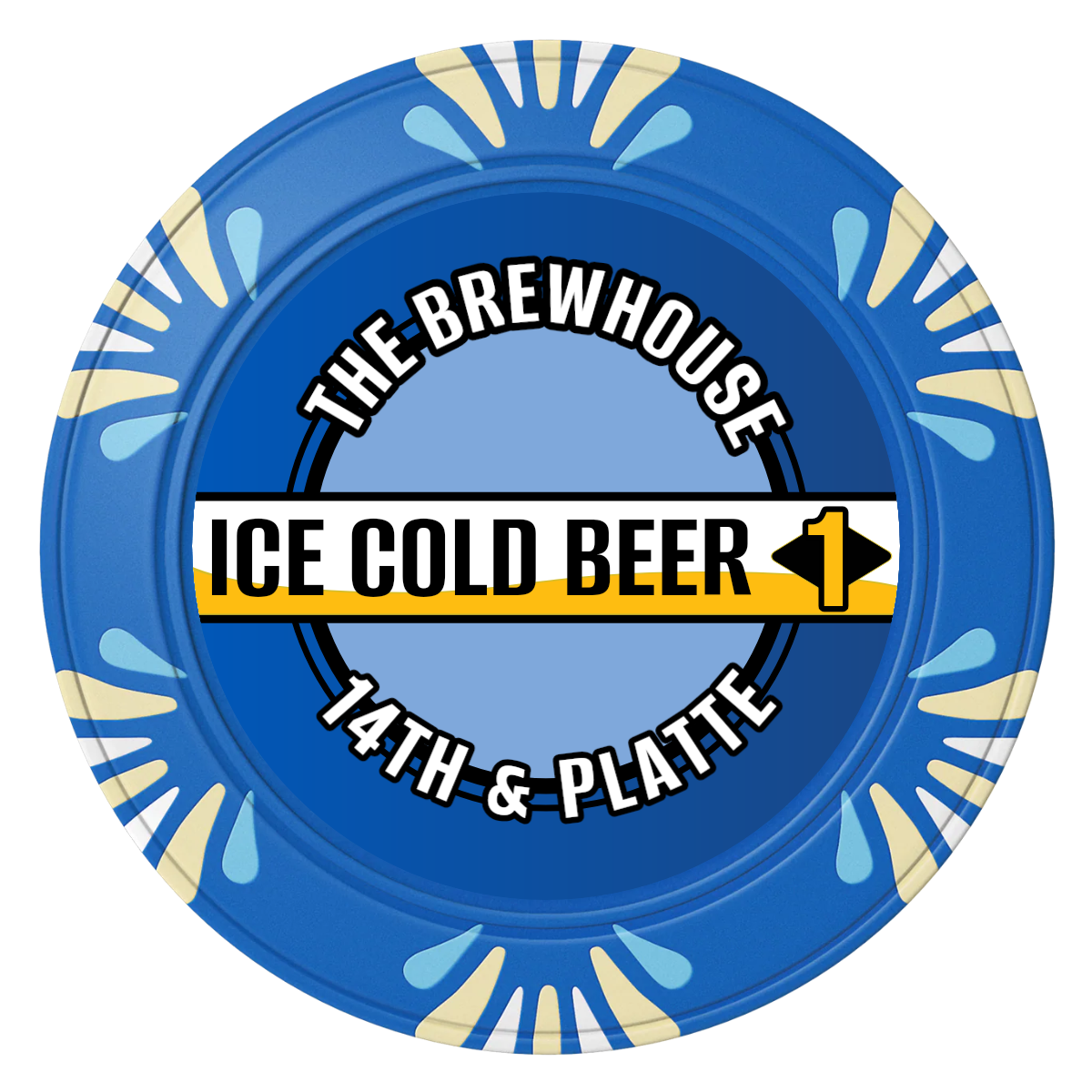 Ice Cold Beer Drink Token Clay Poker Chips - Blue / Macau / 40mm - Front