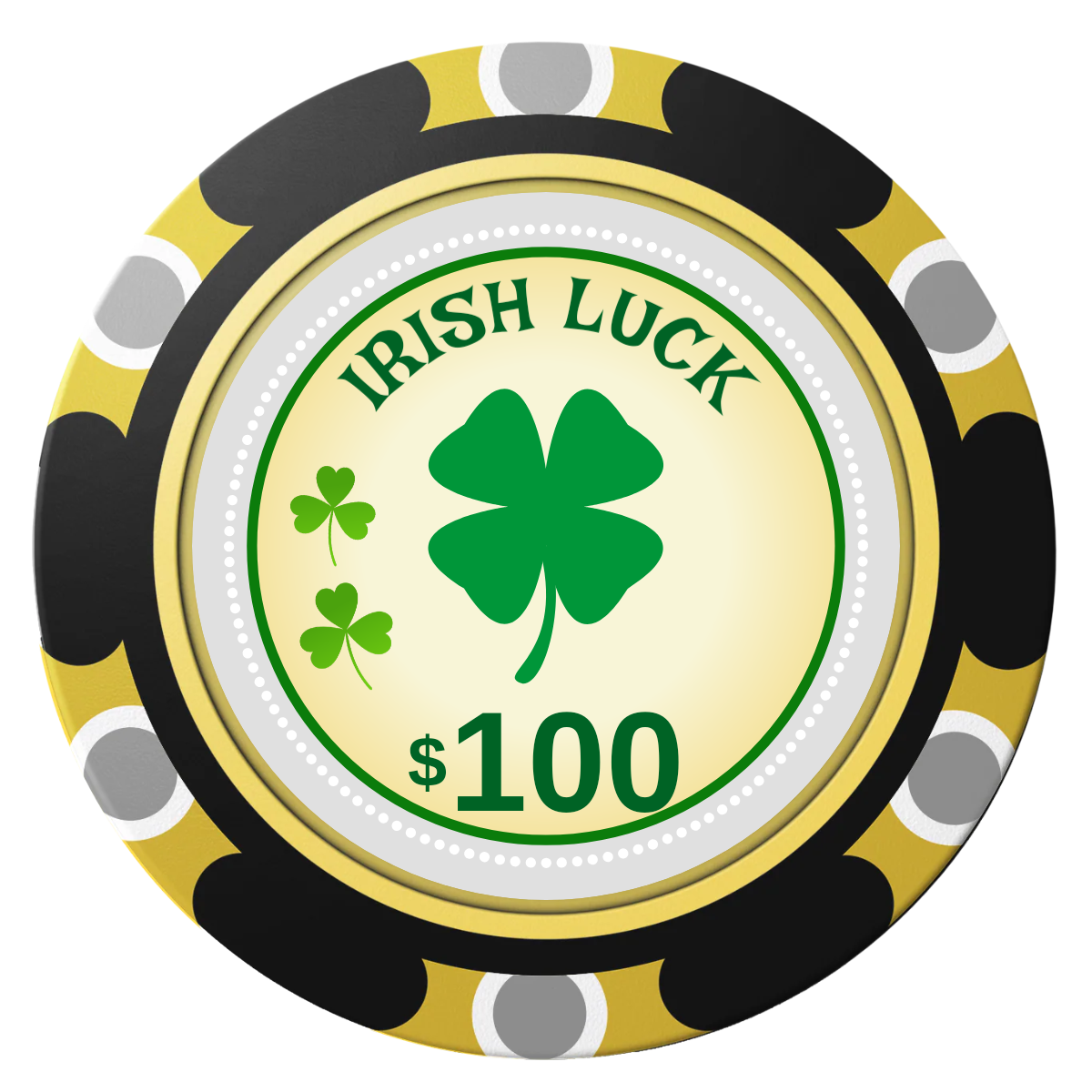Irish Luck Clay Poker Chips - Black / Monte Carlo / 40mm - Front