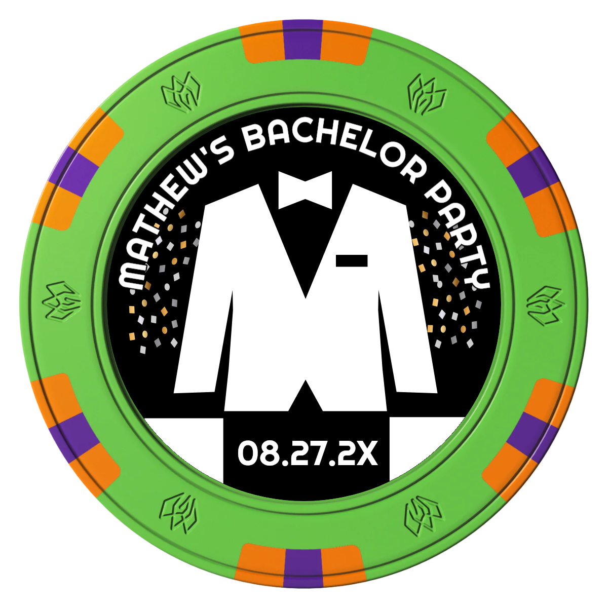 Bachelor No More Bowtie Clay Poker Chips - Green / 6 Spot Gem / 40mm - Front