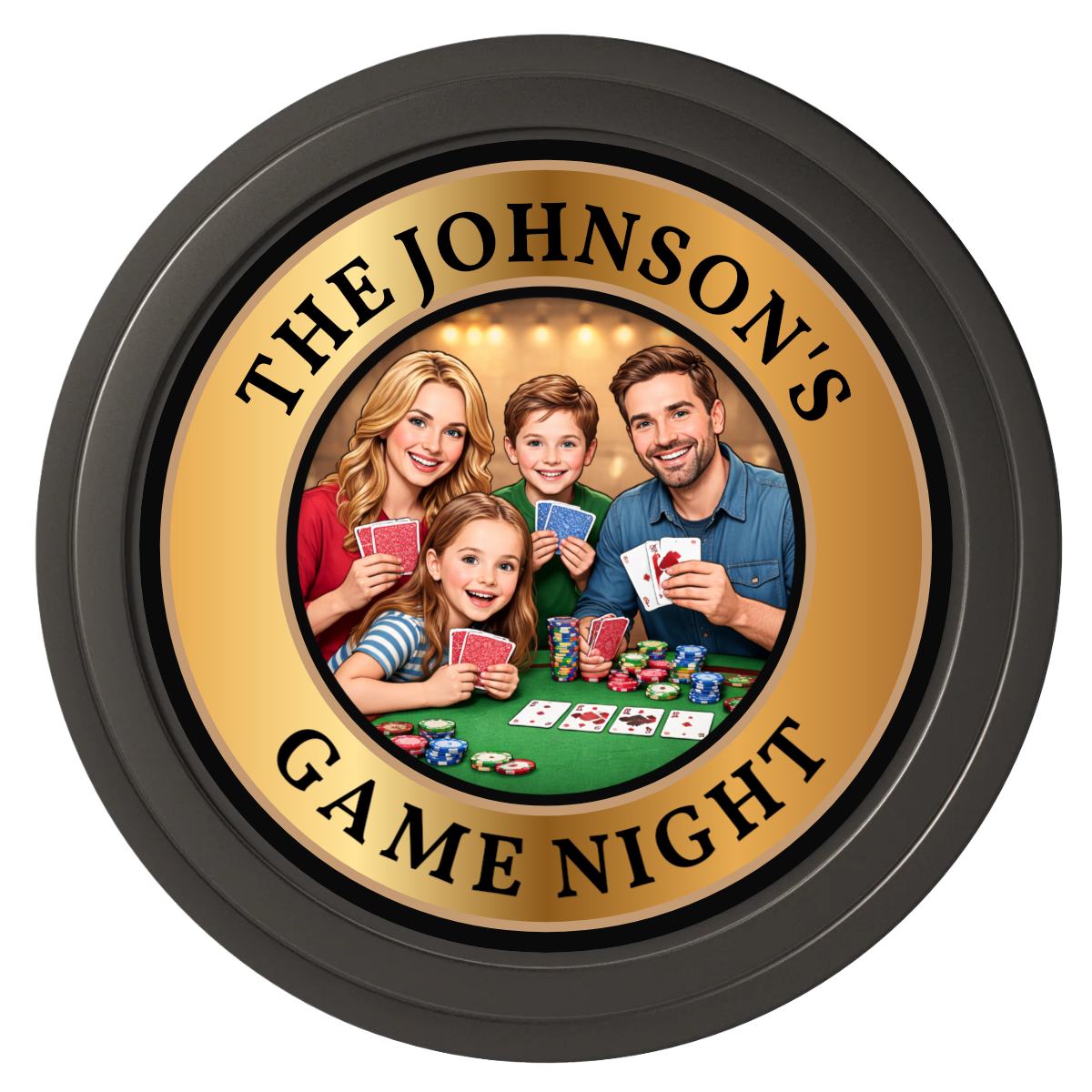 Family Game Night Composite Poker Chips - Black / Solid - Front