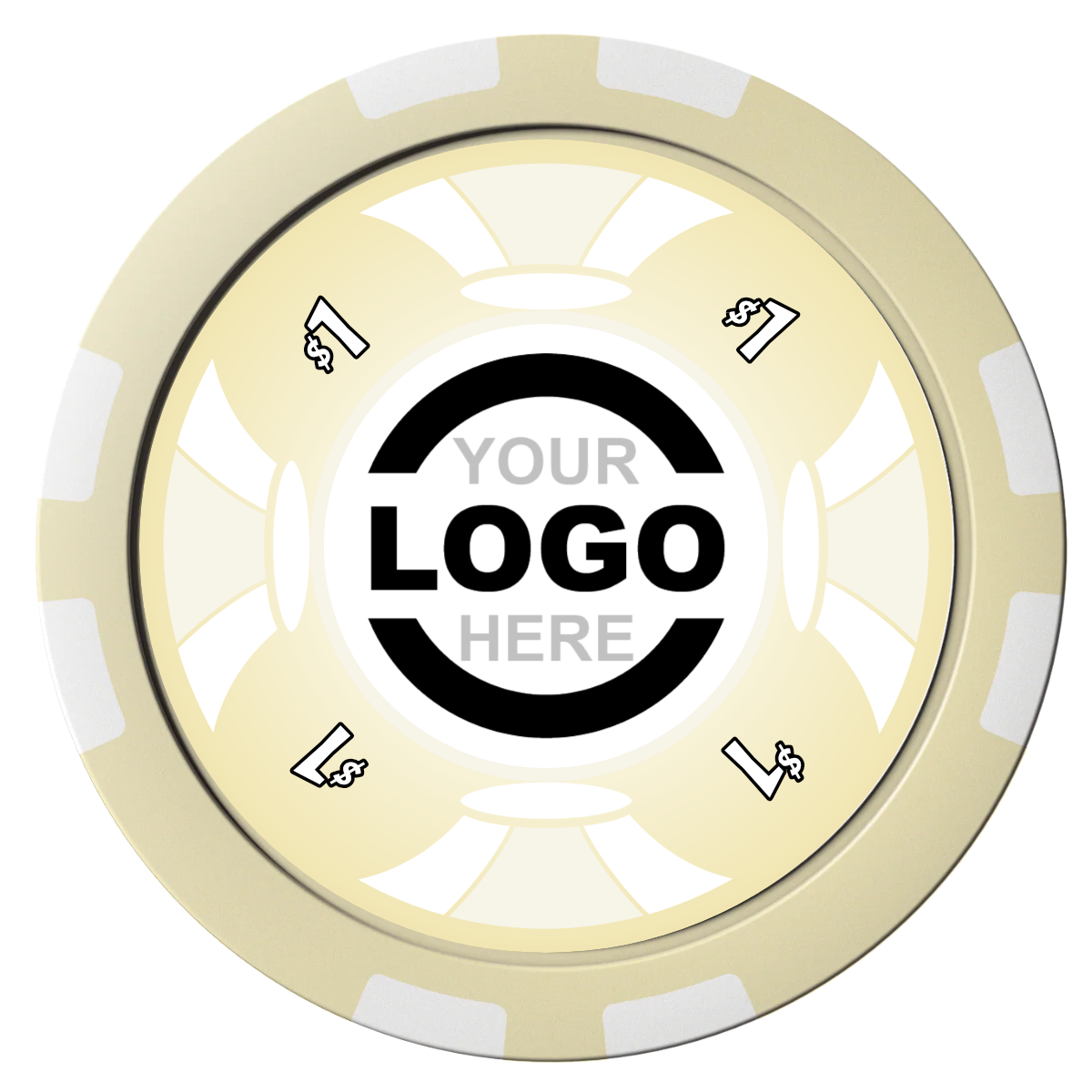 Alan Baker 4-2S A Composite Poker Chips - Ivory / 8 Stripe - Front