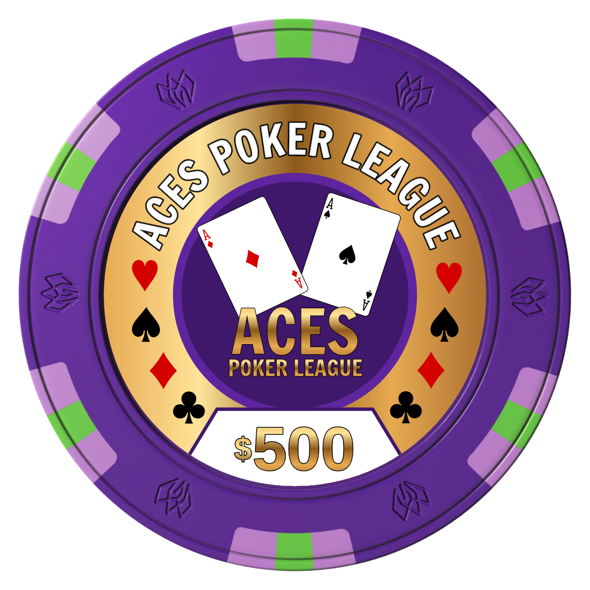 Aces Poker League Clay Poker Chips - Purple / 6 Spot Gem / 43mm - Front