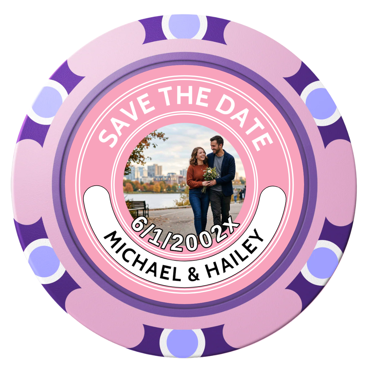Save the Date Photo QR Code Clay Poker Chips - Pink / Monte Carlo / 40mm - Front