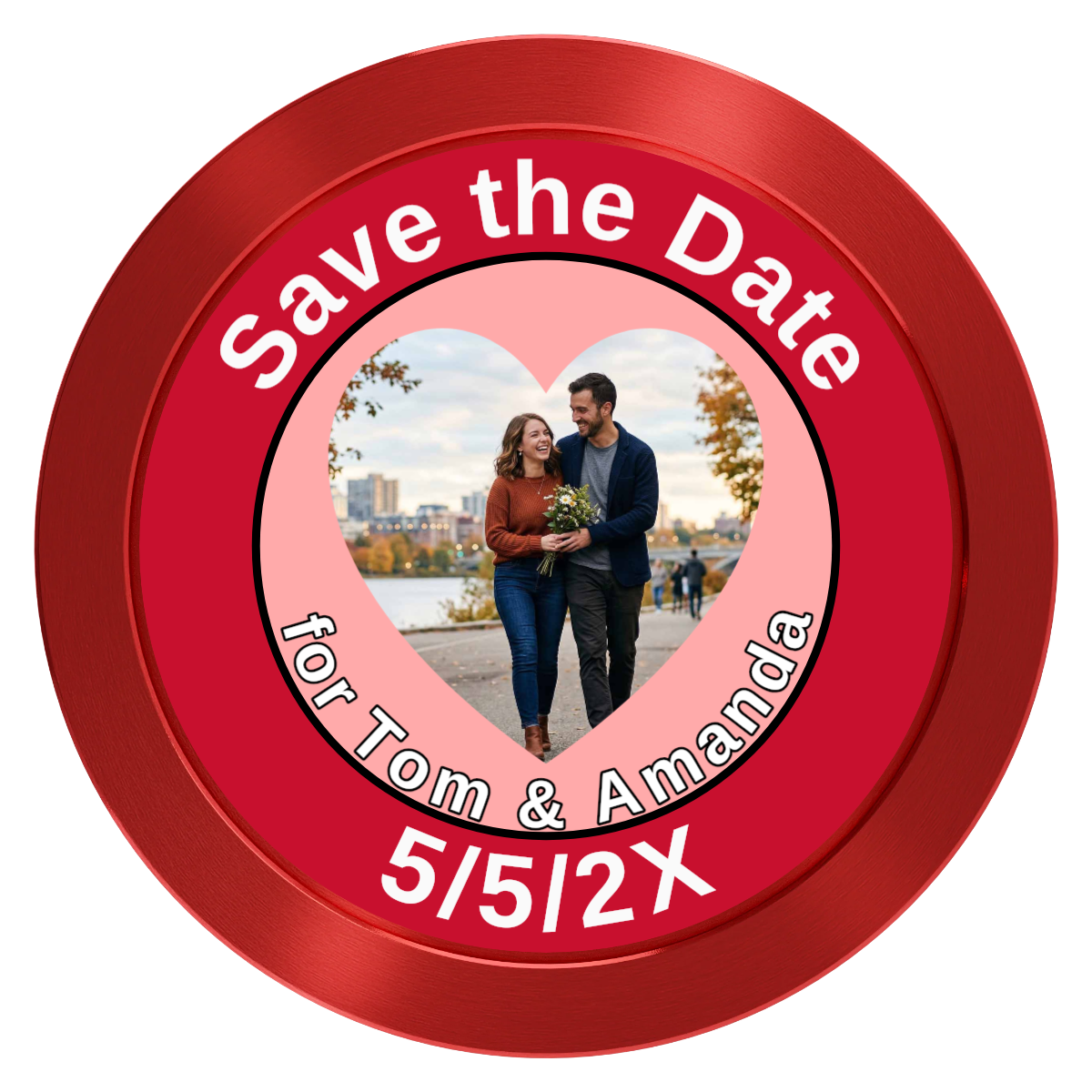 Save the Date #01 Aluminum Poker Chips - Red - Back