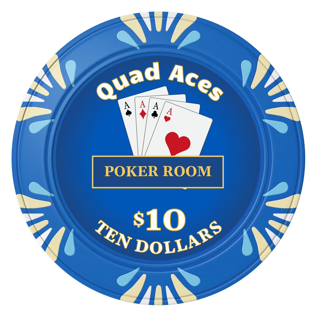 Quad Aces Clay Poker Chips - Blue / Macau / 40mm - Front
