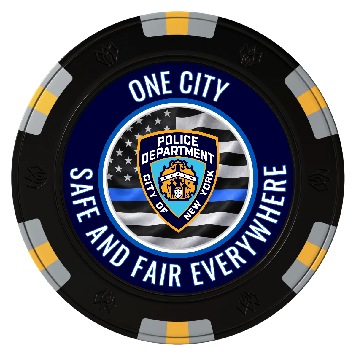 NYPD Safe and Fair Clay Poker Chips - Black / 6 Spot Gem / 40mm - Back