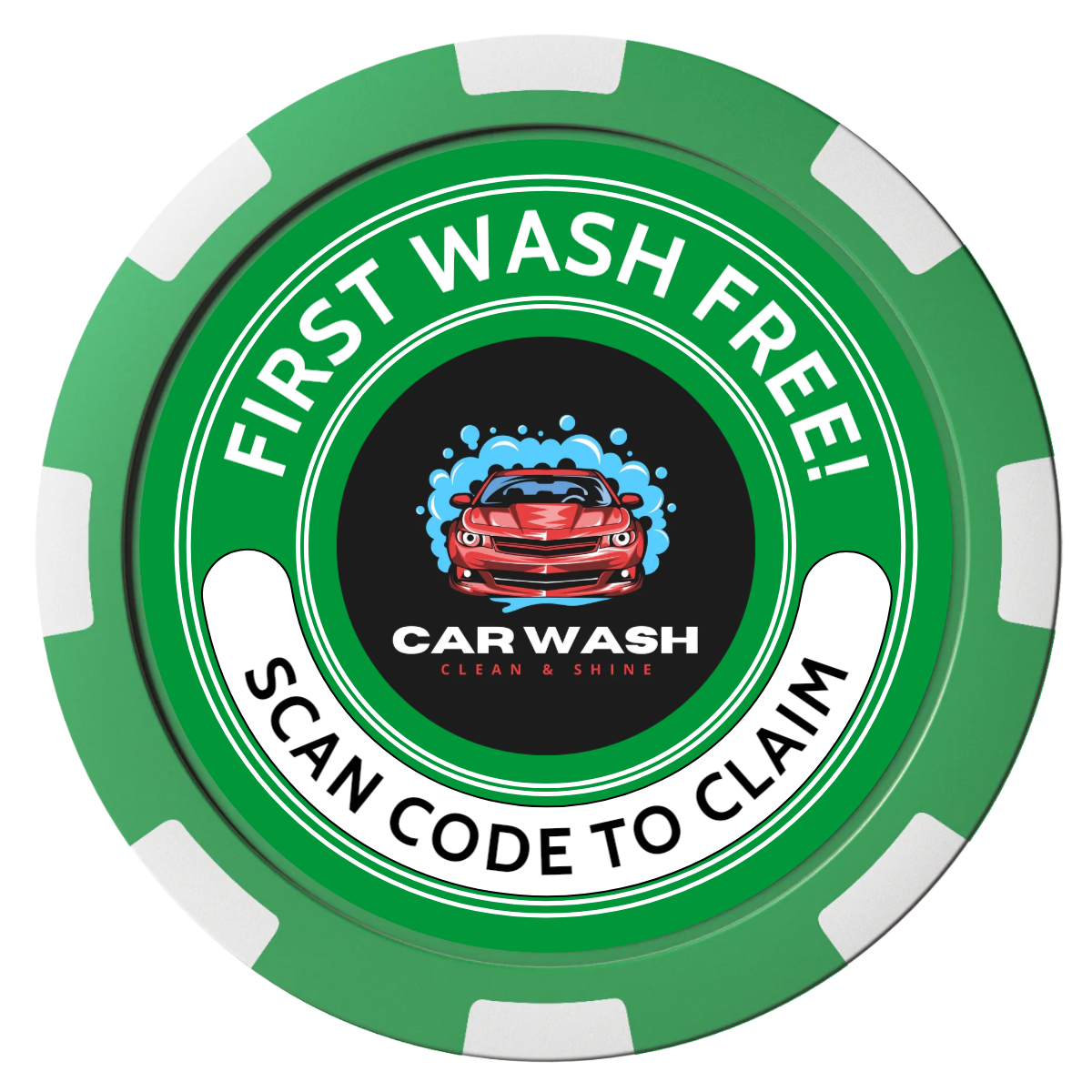 Car Wash Promotion Magnetic Composite Poker Chips - Green / 8 Spot - Front