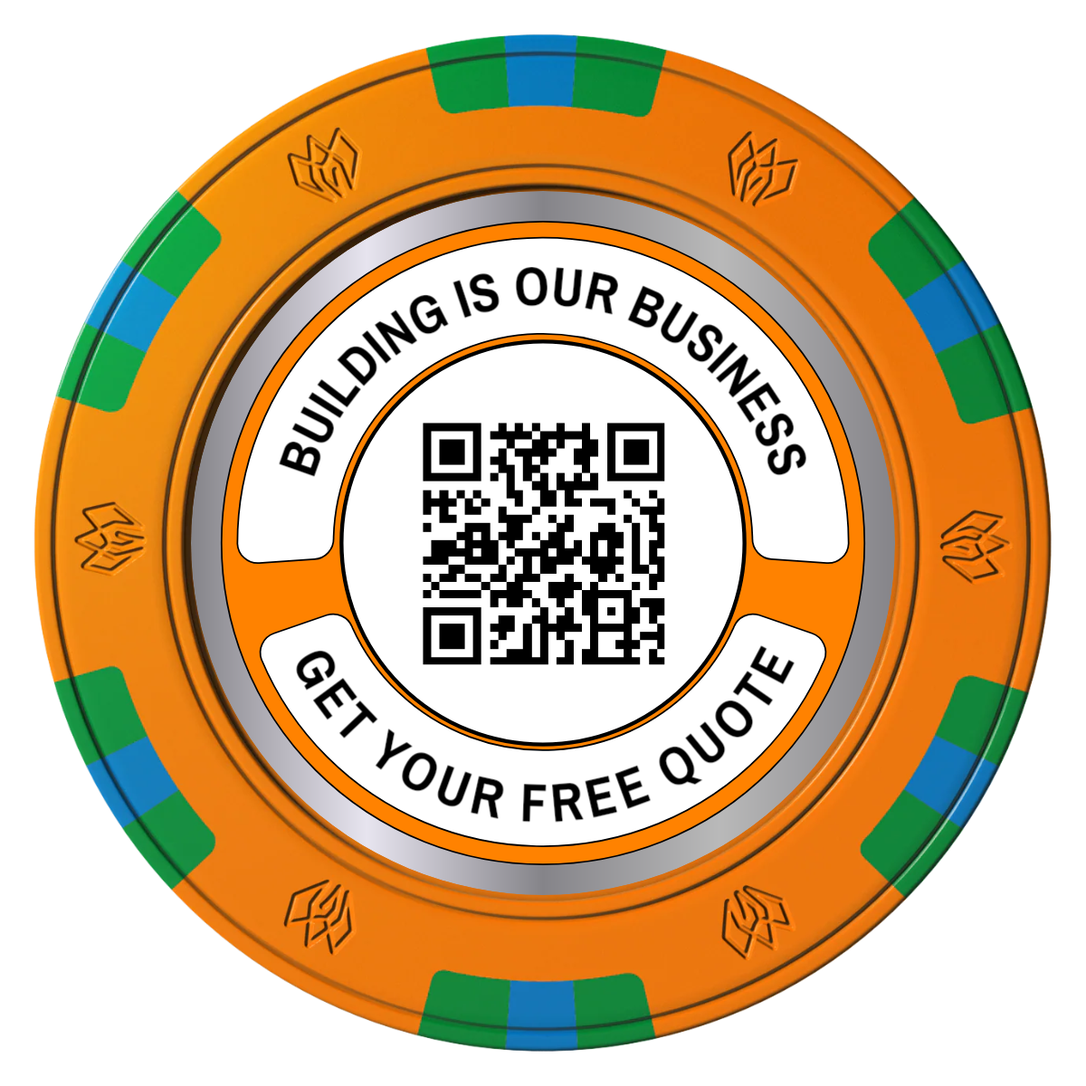 Acme Construction Clay Poker Chips - Orange / 6 Spot Gem / 43mm - Front