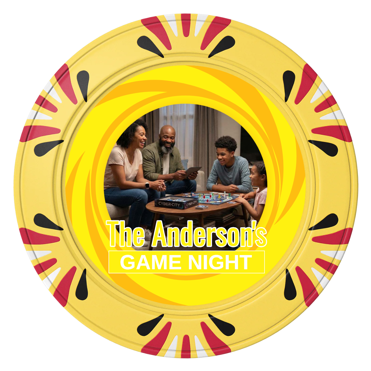 Anderson's Game Night Clay Poker Chips - Yellow / Macau / 40mm - Front