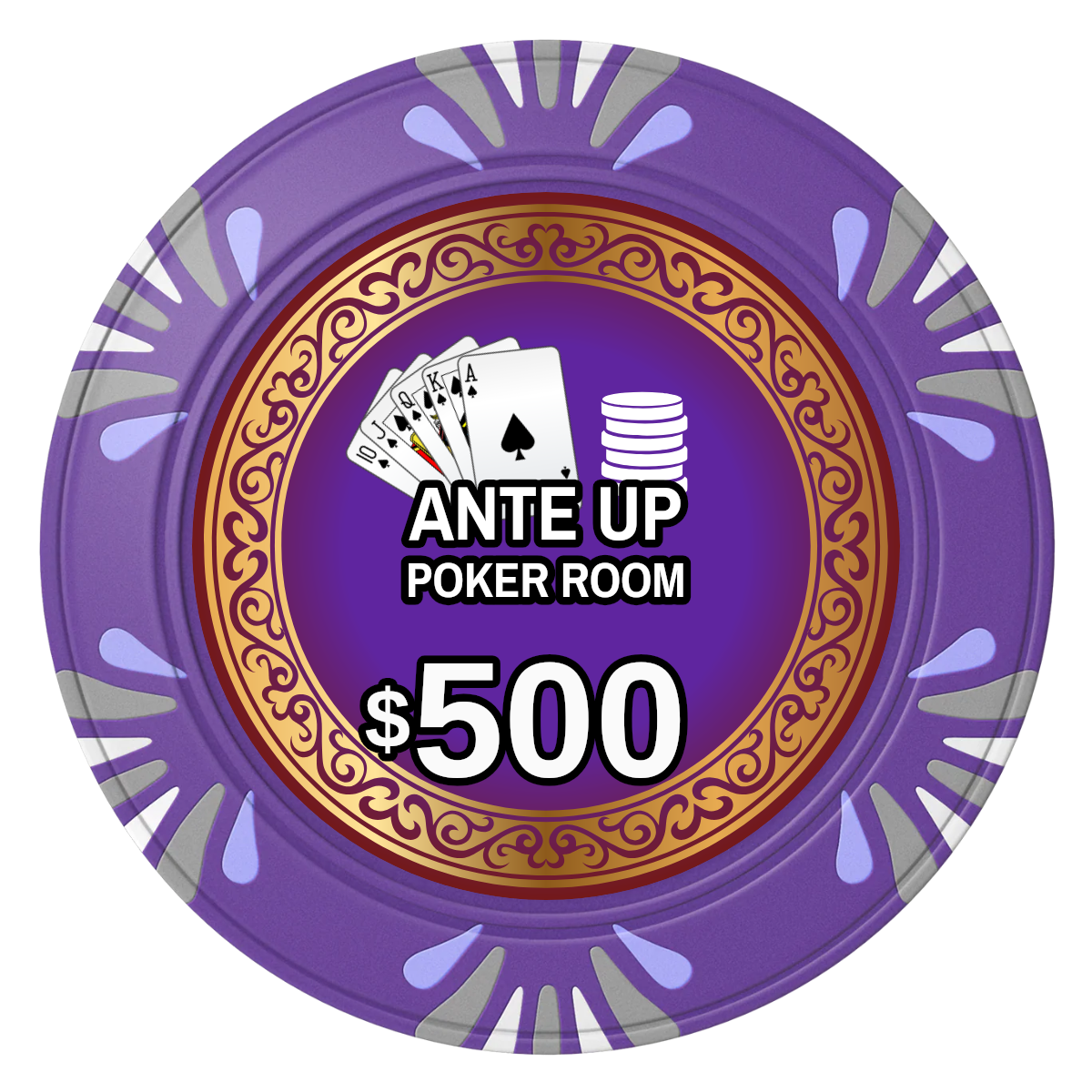 Ante Up Poker Room Clay Poker Chips - Purple / Macau / 40mm - Front