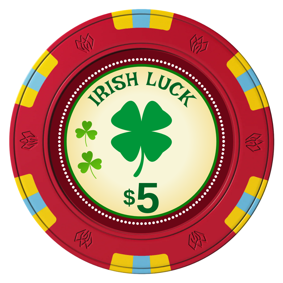 Irish Luck Clay Poker Chips - Red / 6 Spot Gem / 40mm - Front